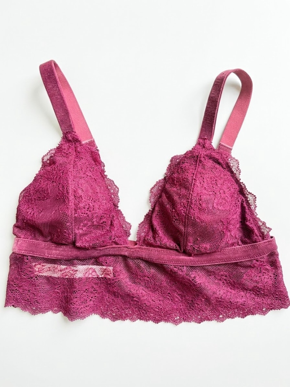 Victoria’s Secret Maroon Velvet Strap Floral Lace Bralette - Size S